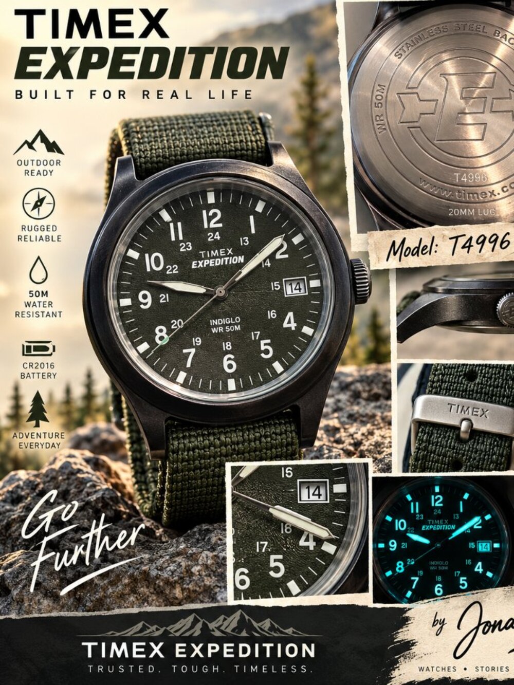 Timex Expedition Scout T49961 40mm INDIGLO – Fresh Battery – New NATO Strap